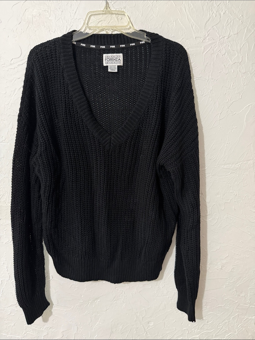 PINK Victoria's Secret Black Open-Knit V-Neck Sweater